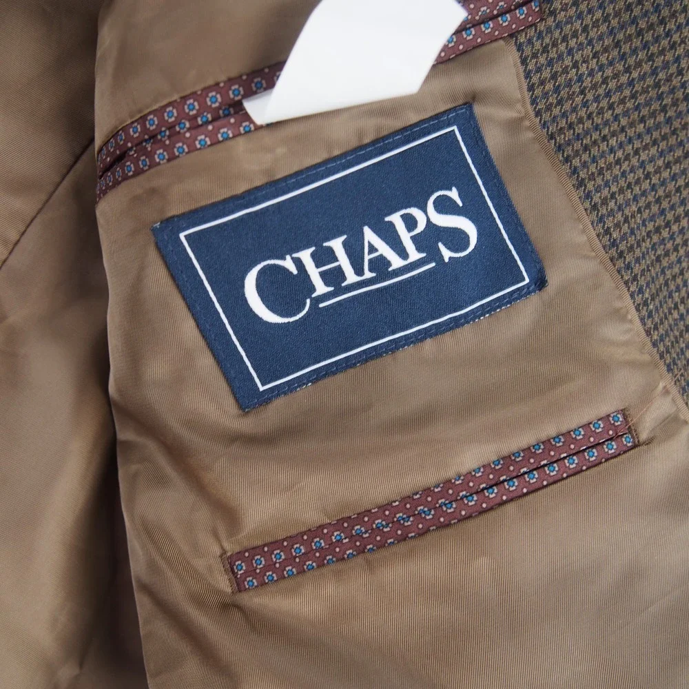 Ralph Lauren Chaps Mens Blazer 44R Brown Houndstooth Sports Coat Jacket‎